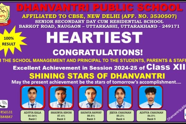 12 वीं में आदित्य काला तथा दसवीं में हर्षित बंधानी ने किया धनवंतरी पब्लिक स्कूल टाप